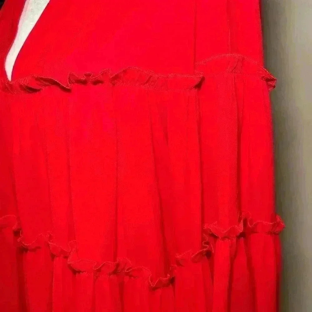 Patrizia Luca Milano Ruffle Sleeve 3/4 Top Bright Red Blouse - Size Medium - Picture 2 of 2